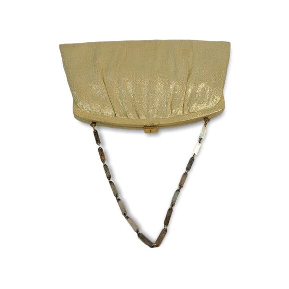 Harry Lavine Women's Gold Metalic Clutch Handbag W/ Chain Handles & Clasp Close. - Picture 9 of 14